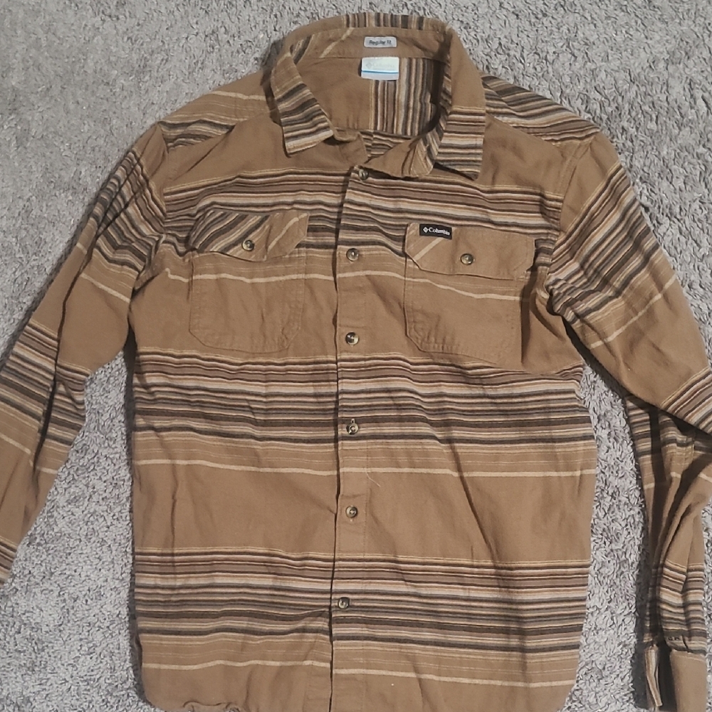 Columbia Tan and Black Striped Shirt